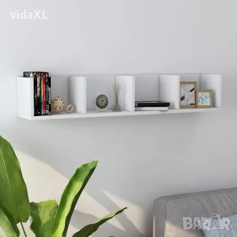 vidaXL CD стенен рафт, бял, 100x18x18 см, инженерно дърво, снимка 2 - Етажерки - 56147780