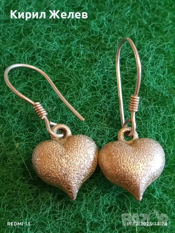 Елегантни сребърни обеци във формата на сърце цвят шампанско ювелирна изработка 36402, снимка 4 - Обеци - 52847113