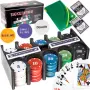 Покер комплект Texas Hold'em с 200 жетона, 2 тестета карти, игрално платно и метална кутия, снимка 2
