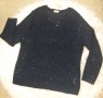 ТЪМНОСИНЯ блуза плетиво от рехаво еластично букле с пайети в нишката, снимка 1 - Блузи с дълъг ръкав и пуловери - 44395098
