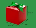 Подаръчна кутия Червена със зелени панделки 10x10x10см 10бр, снимка 2