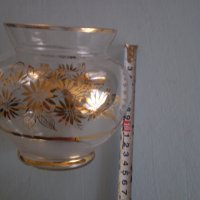 Винтидж стара ръчно изработена стъклена ваза златни цветя прозрачна, снимка 5 - Други ценни предмети - 40040323