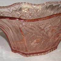 Старинна фруктиера жардиниера ар деко розово стъкло 27 см, почти отлична, снимка 6 - Декорация за дома - 40754313