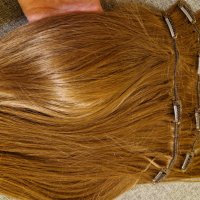 Естествена коса ЛУКС кафяв цвят 70 см, плътен косъм, снимка 1 - Аксесоари за коса - 41804531