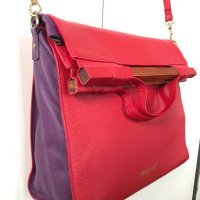 Дамска чанта корал червена и лилаво ретро стил дълга дръжка , снимка 4 - Чанти - 40397251