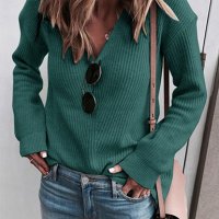 Голям дамски пуловер с V-образно деколте, 6цвята , снимка 3 - Блузи с дълъг ръкав и пуловери - 42469751