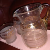 Стъклен комплект от каничка и чаши, снимка 2 - Чаши - 40846239