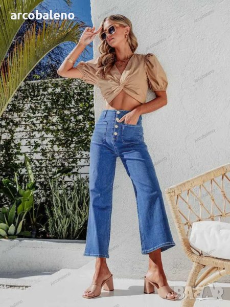 Свободни прави дамски дънки с висока талия, снимка 1