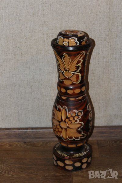 стара дървена ваза дърворезба, снимка 1