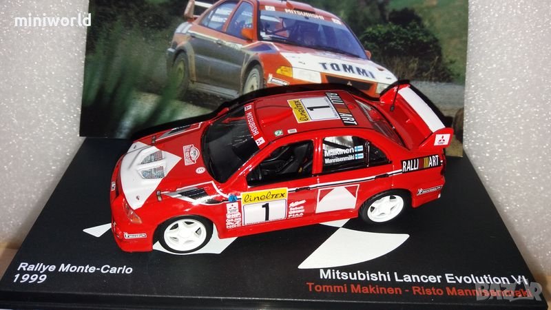 Mitsubishi Lancer Evo VI WRC Rally Monte-Carlo 1999 - мащаб 1:43 на IXO/Altaya модела е нов в PVC, снимка 1