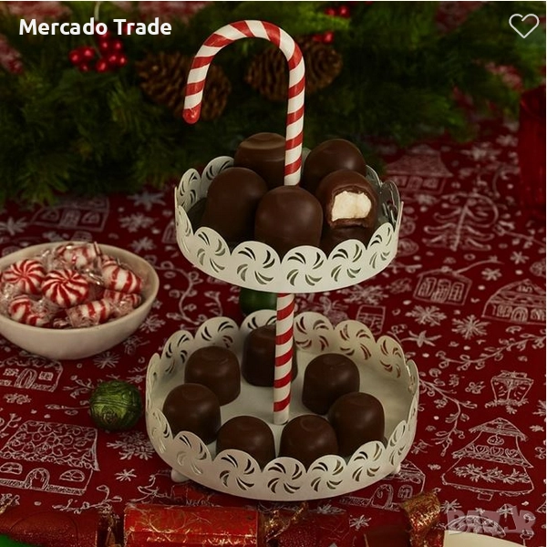 Коледен поднос Mercado Trade, 2 нива, Метал, Бял, снимка 1