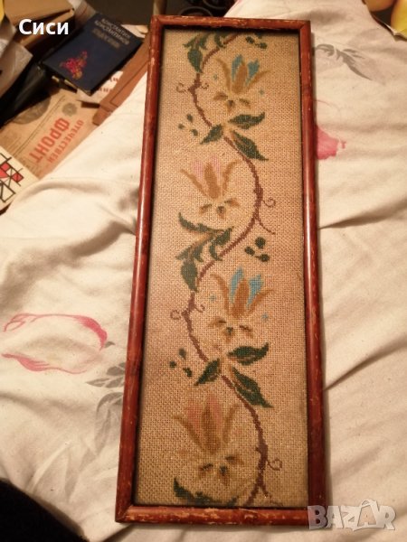 Старинен гоблен в рамка, снимка 1