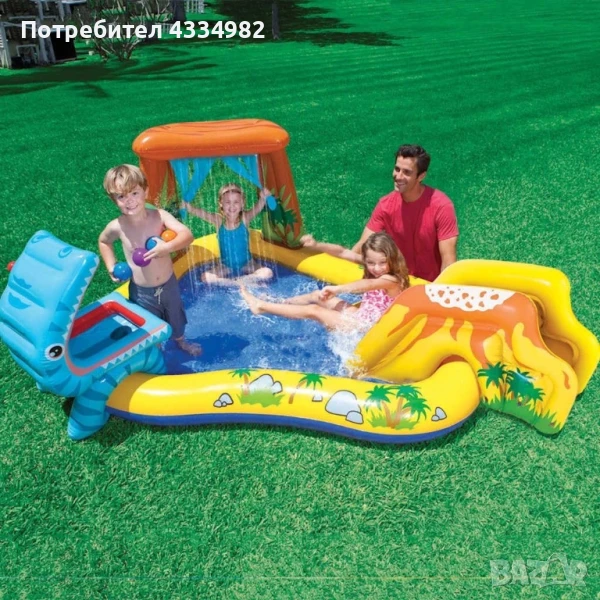 Детски надуваем басейн с пързалка Intex 57444NP Dinosaur Play Center 4в1 Надуваем център, снимка 1