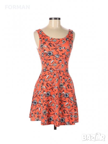 Кукленска рокля в слънчев оранжев цвят на сини цветя, снимка 1