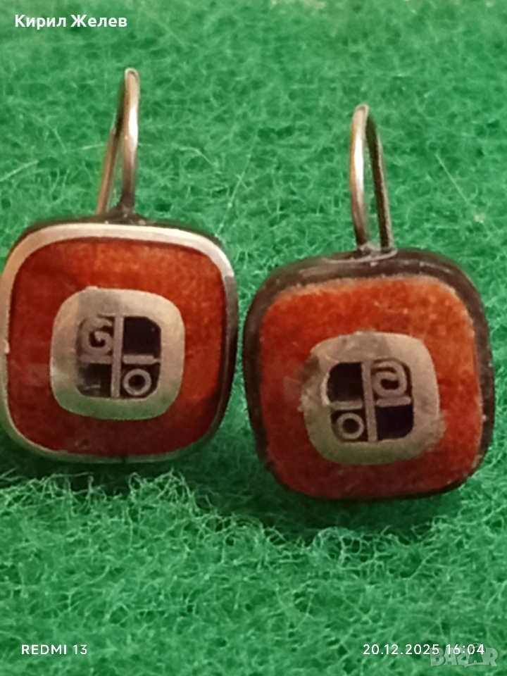 АВТОРСКИ СРЕБЪРНИ ОБЕЦИ с ЧЕРВЕН КОРАЛ СТИЛ и ЕЛЕГАНТНОСТ 43518, снимка 1