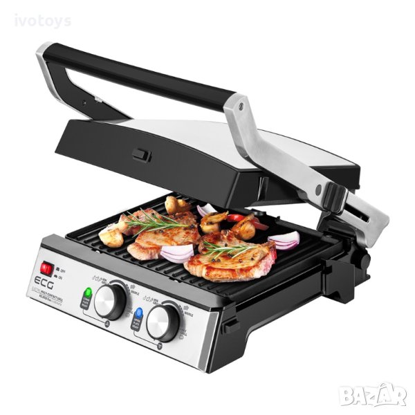 Грил/скара ECG KG 2033 Duo Grill & Waffle, 2000W, Сив/Черен, снимка 1