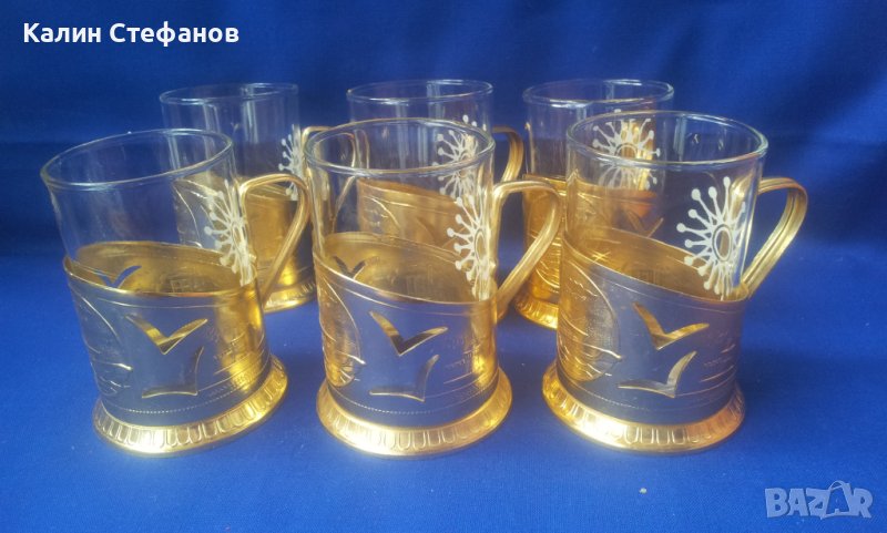 Ретро руски стакани за чай и подстакани, заедно и по отделно по 6 бр, снимка 1