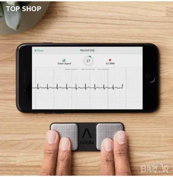 KardiaMobile Персонален ЕКГ монитор с 1 отвеждане – Запис у дома – Открива AFib и нередовни аритмии, снимка 1