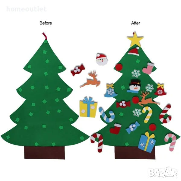 ПРОМОЦИЯ Коледна елха от филц с отделящи се орнаменти X0012VATF5, снимка 1
