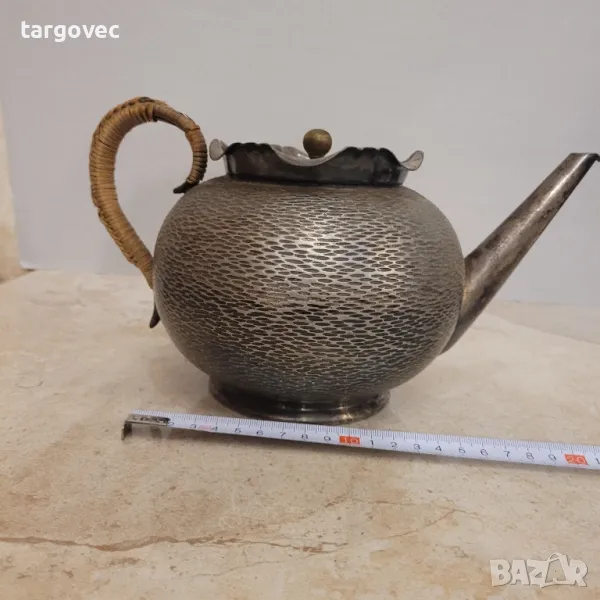 рядък ръчно изработен посребрен чайник, снимка 1