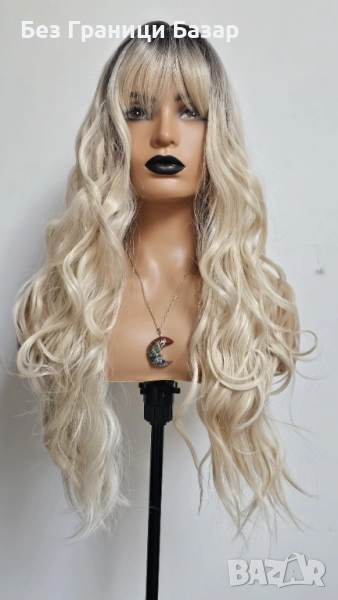 Нова омбре синтетична Дълга руса вълнообразна перука тъмни корени 66см, снимка 1