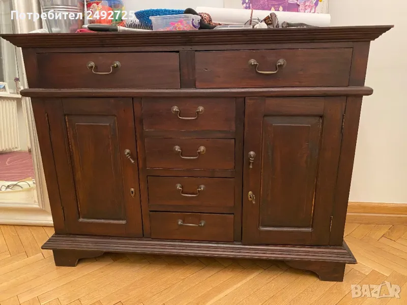 Мебели масив тиково дърво махагон скрин шкаф библиотека бюфет, снимка 1