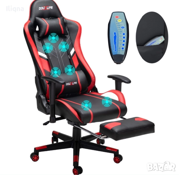 Чисто нов 7 точков масажен геймърски стол, снимка 1