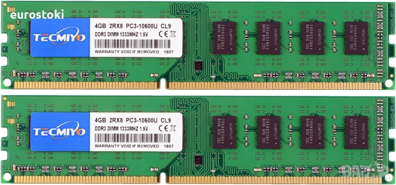 Комплект Ram памет TECMIYO DDR3 1333MHz UDIMM RAM 8GB (2 x 4GB), DDR3 PC3-10600U 240-пинов Non-ECC , снимка 1