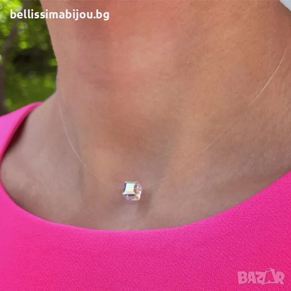 Нежно Дамско Колие с Кристал Сваровски на Прозрачна Корда, снимка 1