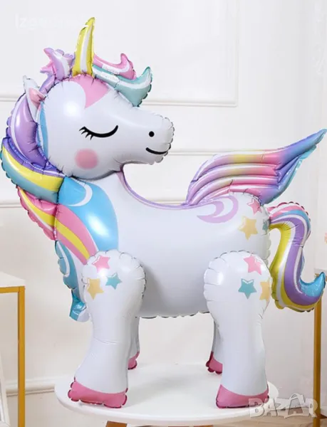 Голям фолиев балон еднорог, целофанов балон, снимка 1
