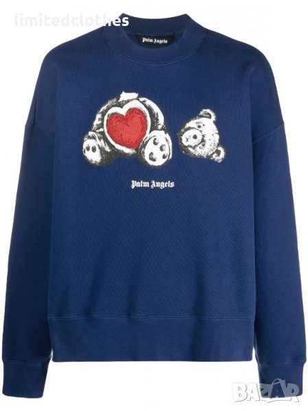 PALM ANGELS Navy Bear in Love Heart Мъжка Блуза тип Пуловер size M, снимка 1