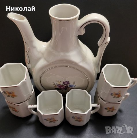 Сет каничка с 6 чашки, снимка 1 - Антикварни и старинни предмети - 40696381
