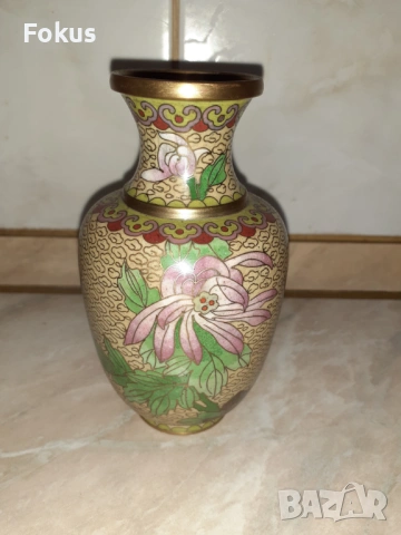 Cloisonne Клоазоне стара ваза бронз клетъчен емайл, снимка 5 - Антикварни и старинни предмети - 53357466
