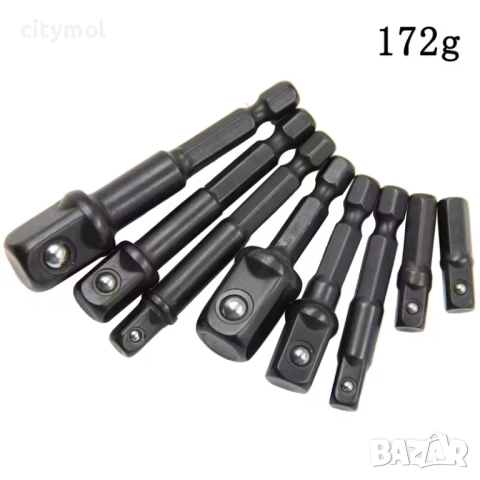 Комплект адаптери за бормашина с шестостенна опашка, 1/2", 3/8", 1/4" - 8 бр.