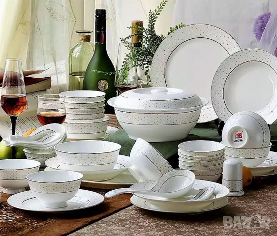 💝 Сервиз за хранене от костен порцелан със златен декор 💝 - 40 части, снимка 6 - Сервизи - 34220066
