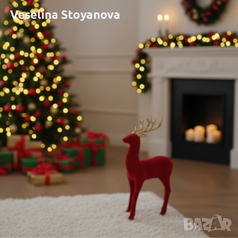 Червен кадифен елен за Коледна украса – Луксозен празничен акцент ✨, снимка 3 - Декорация за дома - 52639226