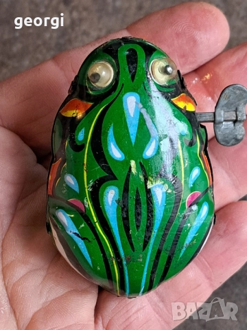 стара механична ламаринена играчка жаба от соца 29/5, снимка 7 - Колекции - 52532115