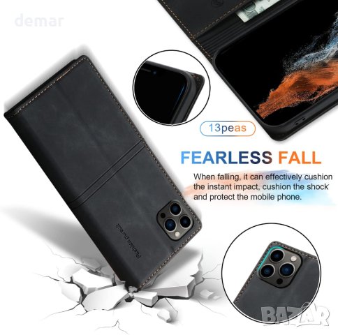 Калъф 13peas за iPhone 14 Pro Max 2022 г., от телешка кожа с протектор за екран (черен), снимка 7 - Калъфи, кейсове - 42312199