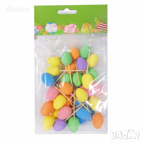 6438 Парти клечки за хапки с цветни великденски яйца – 36 броя, 6.5 см, снимка 2 - Аксесоари за кухня - 53666582