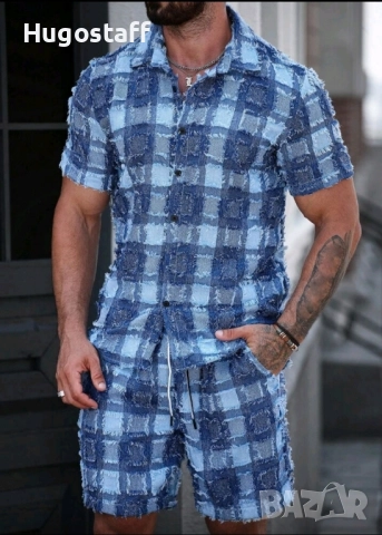 Нов мъжки летен екип комплект син ХЛ, снимка 6 - Спортни дрехи, екипи - 51772543