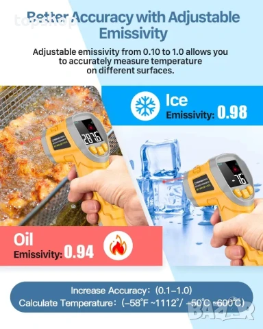 НОВ с батерии Инфрачервен Безконтактен термометър GM9053E -50°C ~ 600°C, снимка 5 - Гедорета - 50542337