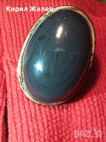 СТАР МЕДЕН ПРЪСТЕН с ПОЛИРАН ЮВЕЛИРНО ГОЛЯМ ЧЕРЕН АХАТ 91241