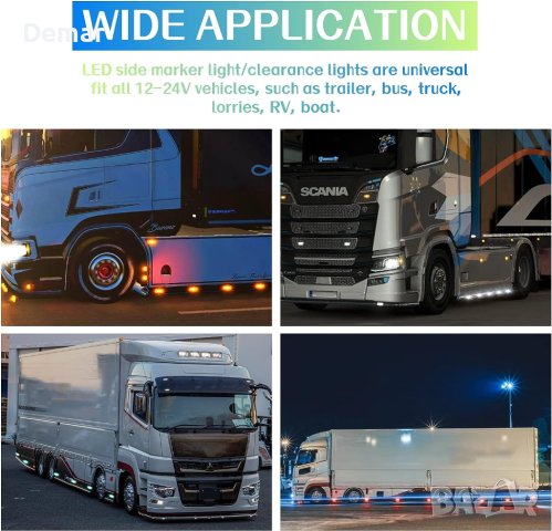 10 броя LED странични габаритни светлини, универсални с хром, идеални за 12V/24, снимка 4 - Аксесоари и консумативи - 41888416