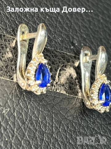 Сребърни обеци естествен САПФИР  чисто нови 925 silver obeci , снимка 4 - Обеци - 52726908