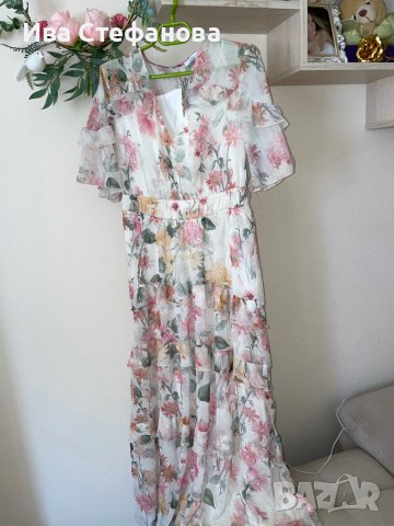 Нова ефирна феерична дълга елегантна женствена ежедневна рокля волани къдри нежен флорален принт , снимка 4 - Рокли - 42183587