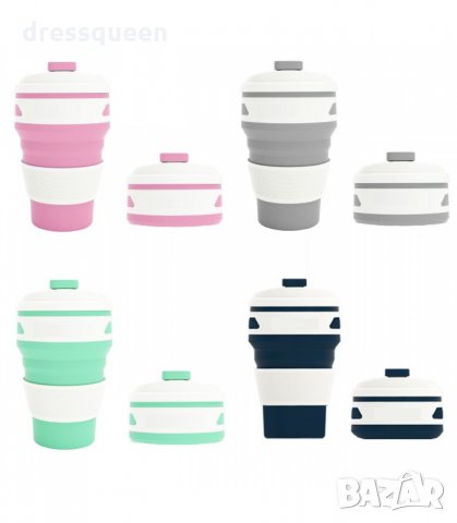 2918 Сгъваема силиконова чаша с капак, в различни цветове