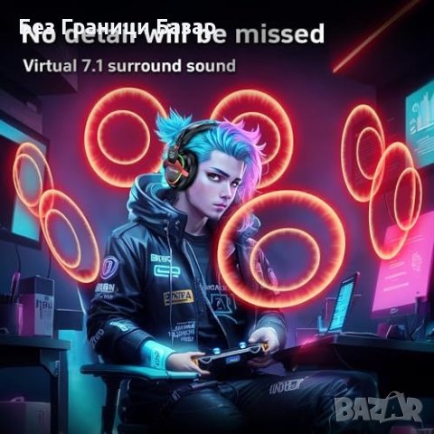 Tatybo Слушалки за PC/PS5/Xbox, RGB, Ултра-Ясен Микрофон, снимка 2 - Слушалки и портативни колонки - 44179473
