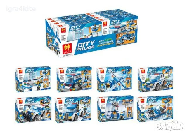 Голяма кутия 8 в 1 с конструктори City Police Поредица от 898 части конструктори полиция