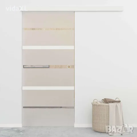 vidaXL Плъзгаща врата с меки стопери, ESG стъкло и алуминий, 90x205 см, снимка 2 - Интериорни врати - 56146504