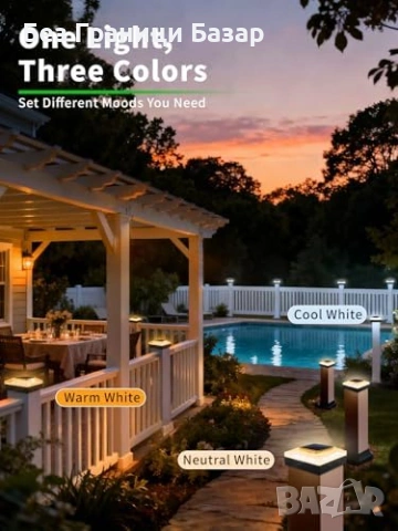 Нови 6 броя Соларни лампи за градина ограда 4x4 3 цвята 2 яркости IP65, снимка 4 - Соларни лампи - 53815769